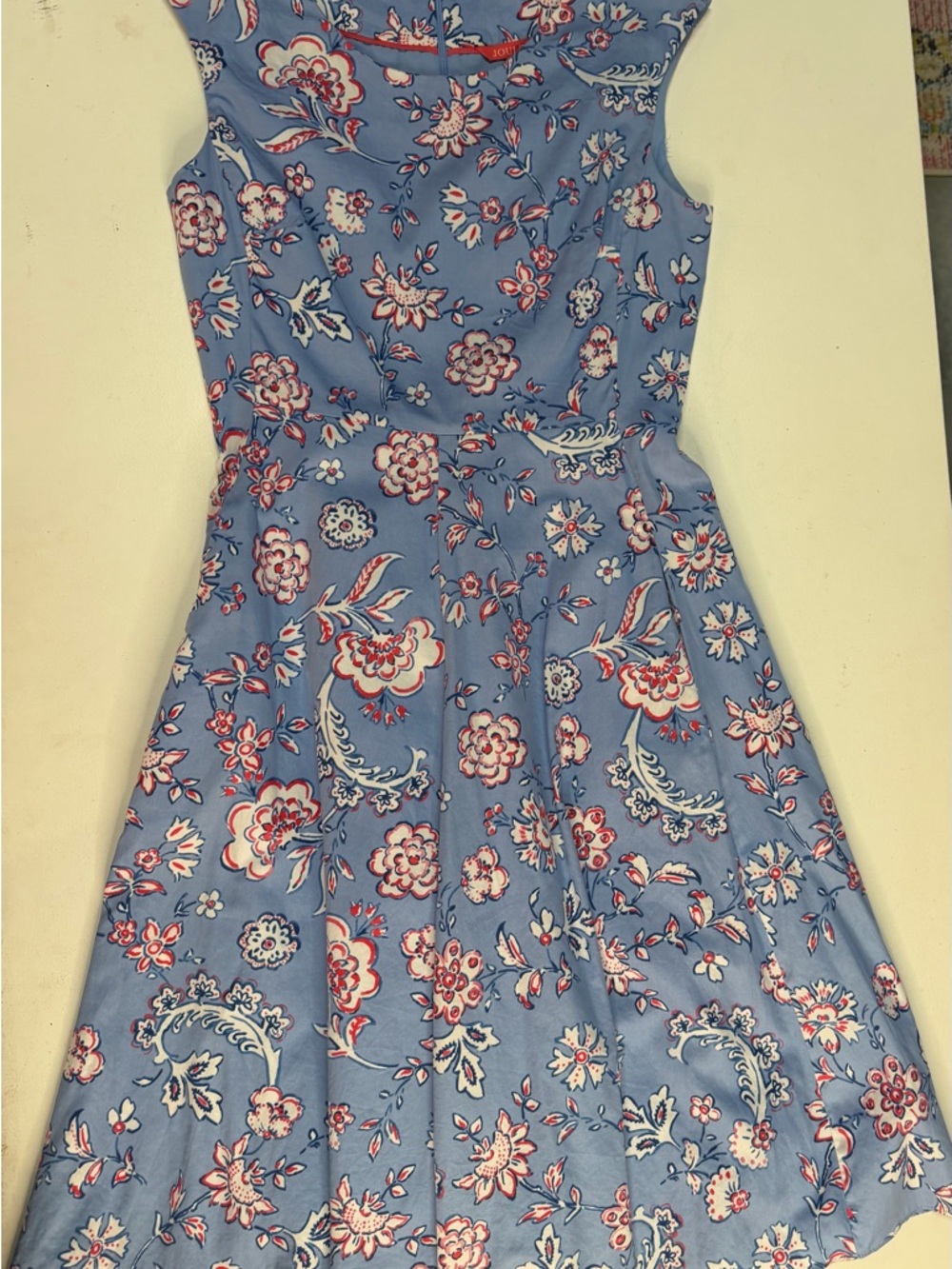 Joules Blue Floral Summer Dress with Pink Accents